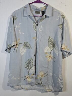 A/XIST Men's M Hawaiian Tropical Shirt Blue Floral Leaf Button Up 90s Resort